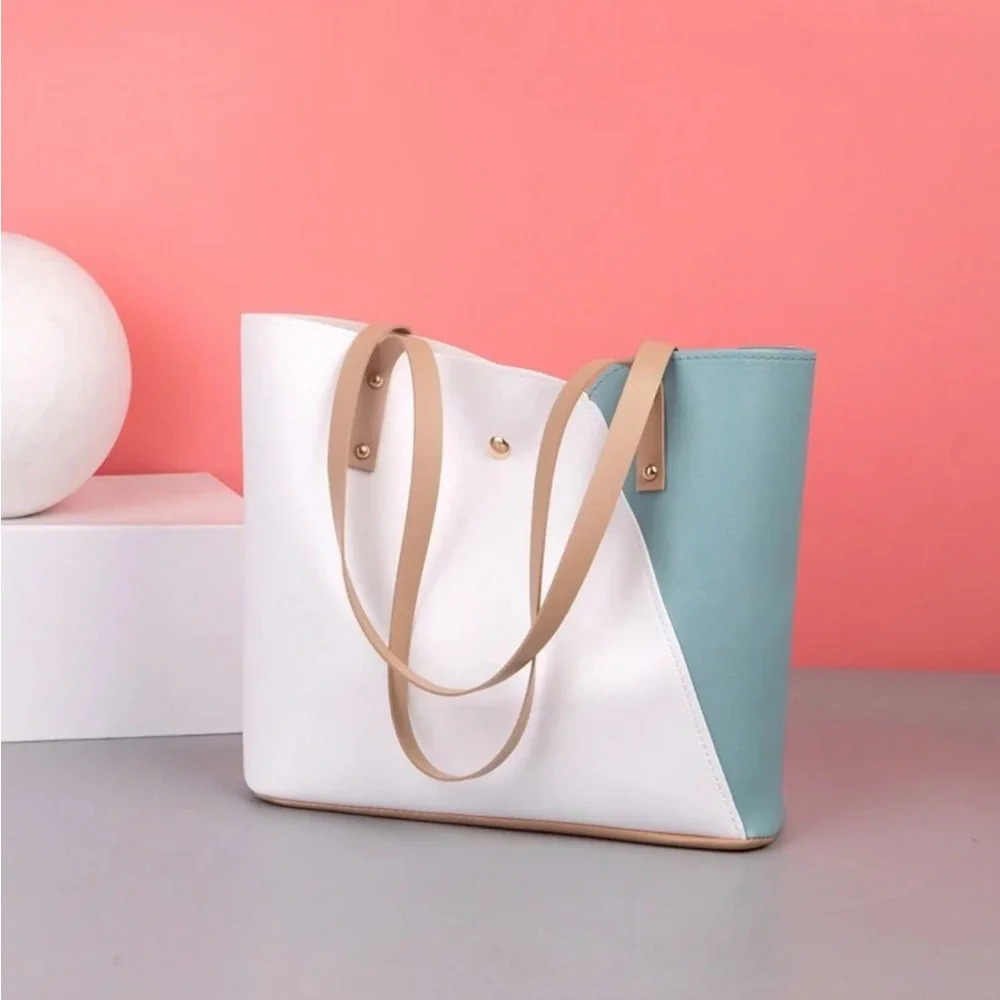 Unavailable ⚠️Clearance White And Blue Colorblock Shoulder Tote Bag - Picture 6 of 6